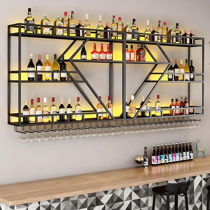 63in Metal Wine Rack Wall Mounted, Modern Wine Storage Rack Wall Mounted by AMHRICHO