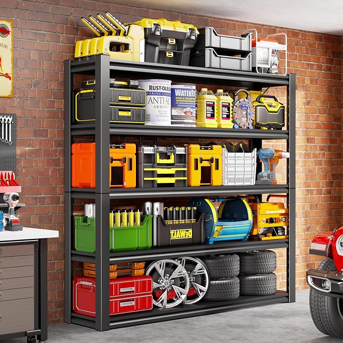 63" H/32” W Garage Shelving, Heavy Duty 5 Tire Adjustable Storage Unit by SXJJAR