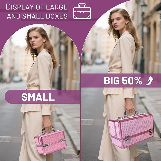 Large Makeup Train Case Cosmetic Organizer Case Makeup Box Portable Make Up - Image 6