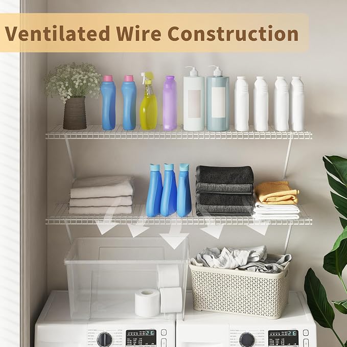 Closet Shelves Wall Mounted, 2 Pack 4 ft x 12 in White Wire Shelving Kit - Image 4