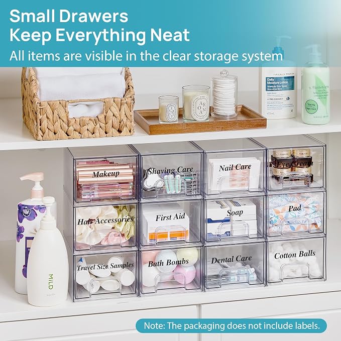Vtopmart 8 Pack Small Clear Stackable Storage Drawers, Acrylic Bathroom Makeup - Image 3
