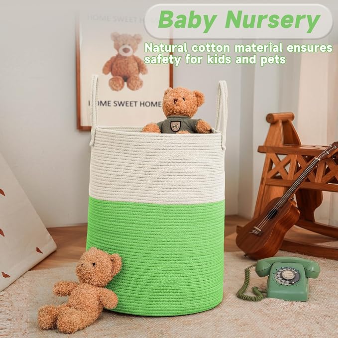 Large Woven Laundry Basket Hamper, 100L Cotton Rope Storage Bin - Image 2