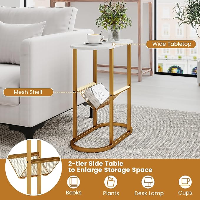 Tangkula Oval Narrow Side Table, 2-Tier End Table - Image 7