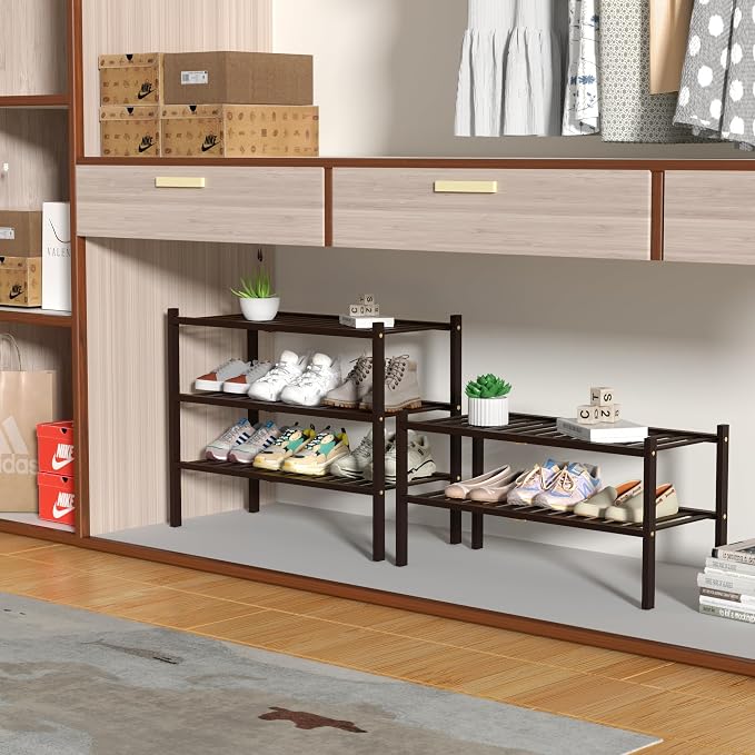 3 Tier Bamboo Shoe Rack for Closet Free Standing Wood Shoe Shelf for Entryway - Image 4