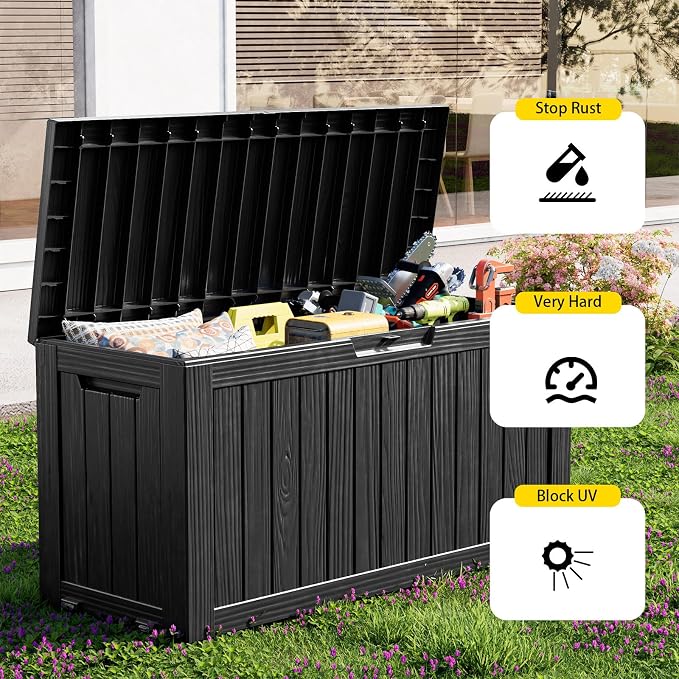 75 Gallon Resin Deck Box, Lockable Outdoor Storage Box - Image 4