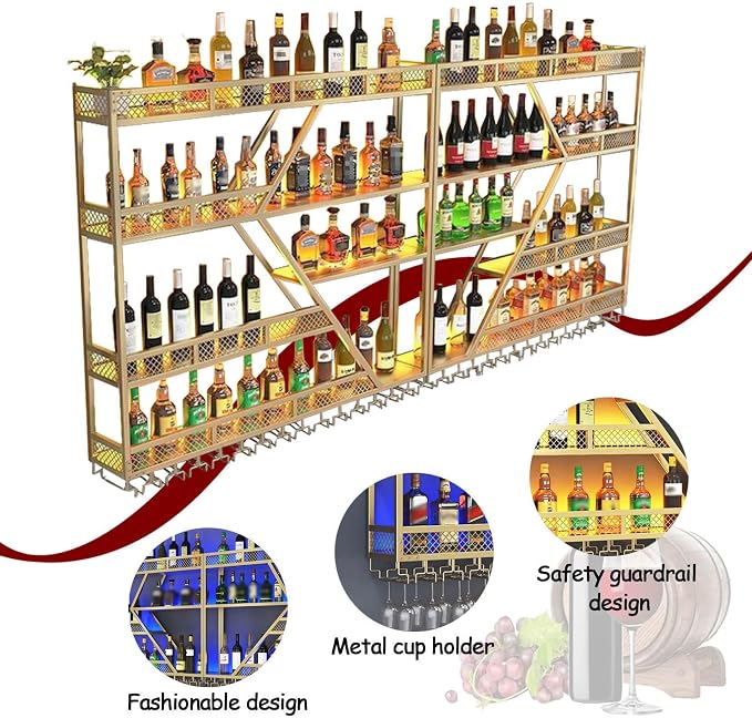 63in Large Wall Mounted Wine Rack 4 Tier Metal Wine Bottle Holder Modern - Image 3