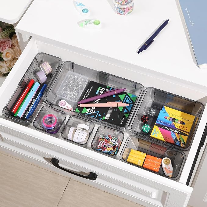 14 Pcs Adjustable Clear Drawer Organizer, Extendable Vanity Storage Bins - Image 7