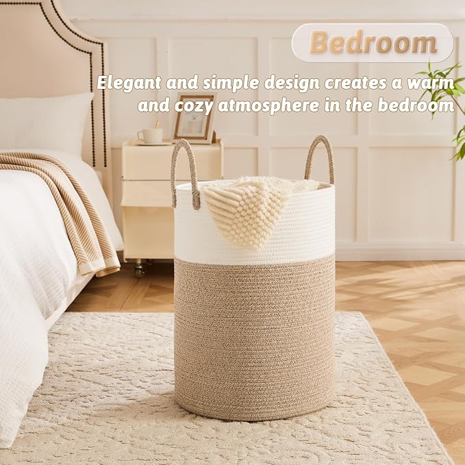 Laundry Basket, Woven Cotton Rope Laundry Hamper, 80L - Image 4
