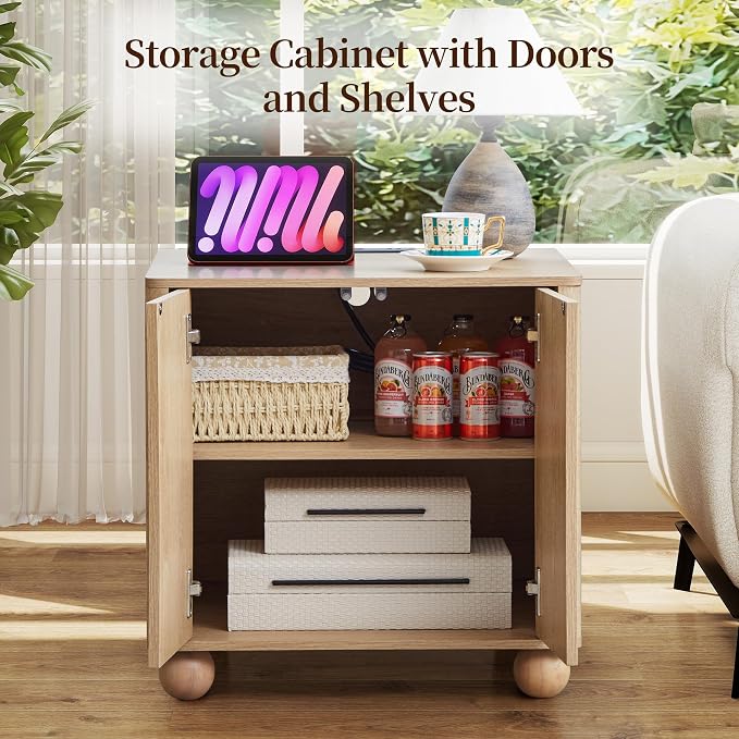 Bed Side Table Set of 2 with Charging Station, Mid Century Modern Nightstand - Image 4
