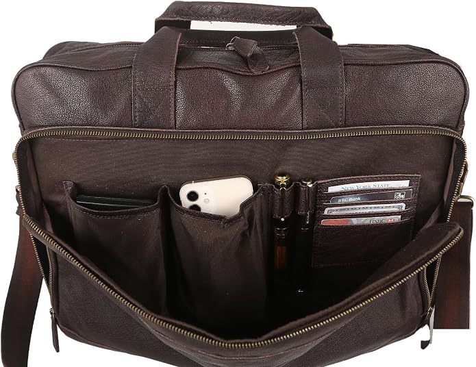 KomalC 16 Inch Leather briefcases Laptop Messenger Bags - Image 4