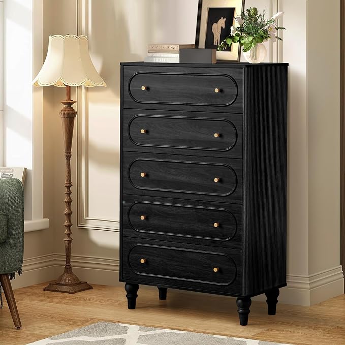 ORRD 5 Drawer Fluted Dresser for Bedroom Set of 2, Mid Century Modern Chest of - Image 8