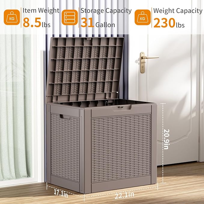 31 Gallon Outdoor Deck Box, Storage Lockable Waterproof Patio Furniture - Image 5