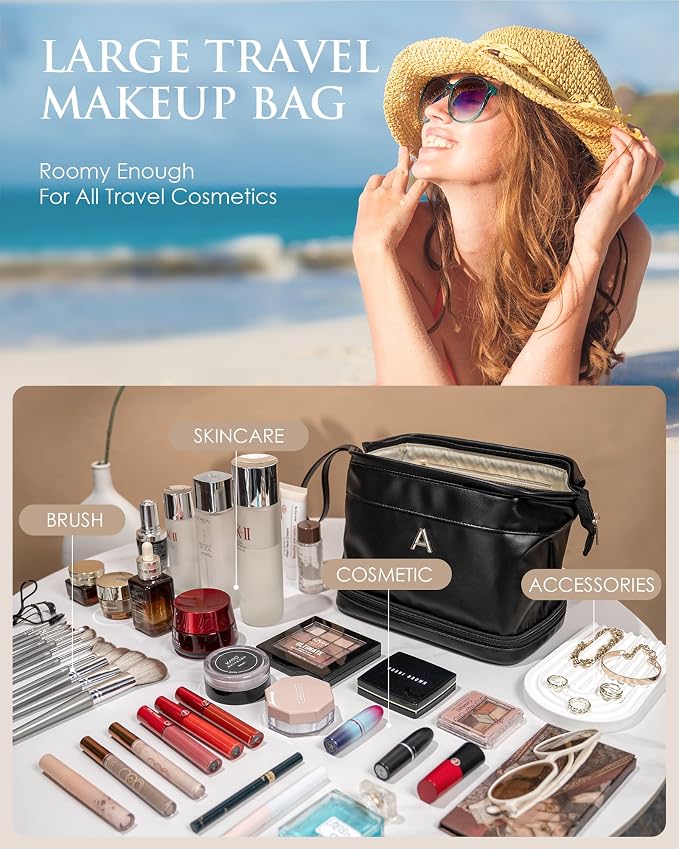 Birthday Gifts for Women, Initial Large Makeup Bag, Personalized Double Layer - Image 2