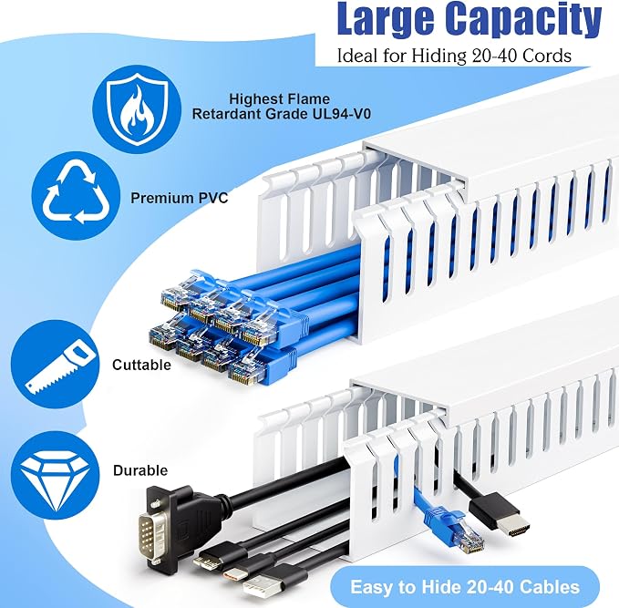 ZhiYo 2x2in Professional Server Rack Cable Management Raceway, 6.6ft Cable - Image 3