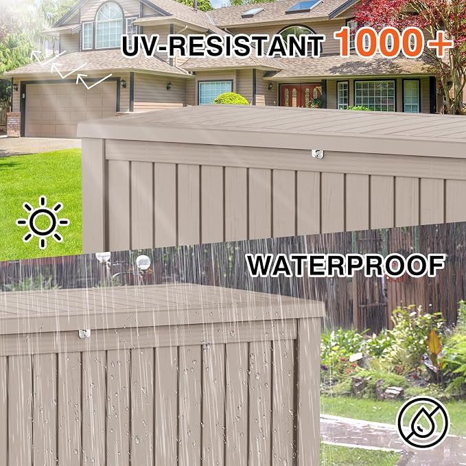 180 Gallon Outdoor Storage Box Waterproof Lockable Resin Deck Box Large - Image 2