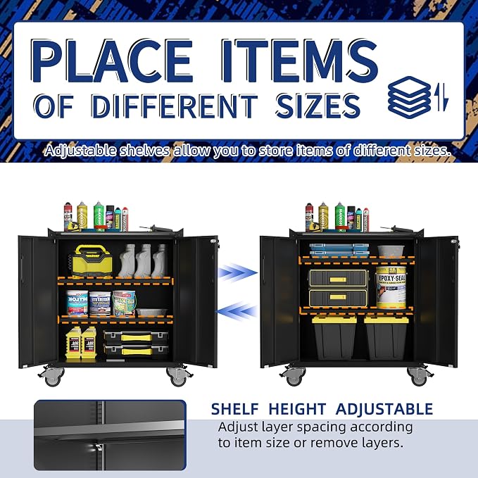 Rolling Tool Cabinet with Wheels, Tool Cabinets with 2 Door - Image 5