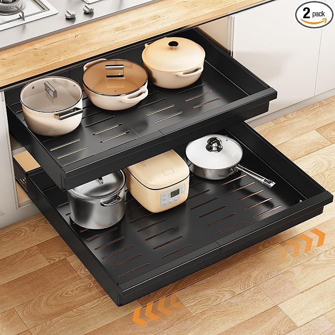 Pull out Cabinet Organizer, Adjustable Full-Extension Adhesive Roll out Shelves by PXRACK