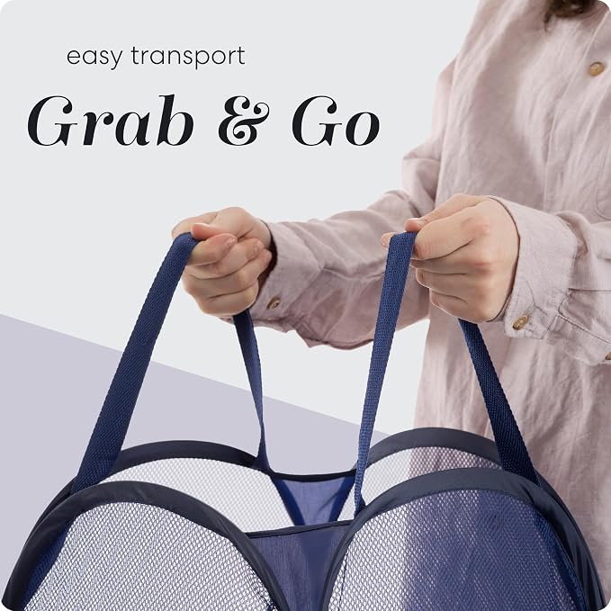 Handy Laundry Collapsible Mesh Foldable Hamper 14" x 14' x 24" Navy Blue - Image 7