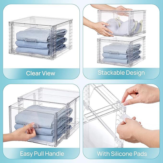Vtopmart 9 Pack 18QT Clear Stackable Storage Drawers, Easily Assemble Closet - Image 7