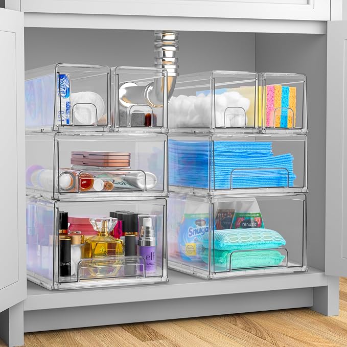 Sorbus 2 Large & 4 Small Clear Stackable Storage Drawers – Plastic Organizer - Image 2