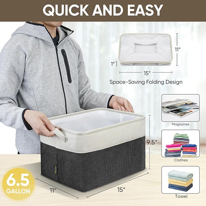 BALEINE Fabric Storage Bins for Shelves, Linen Storage Baskets for Organizing - Image 4