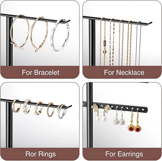 pickpiff Jewelry Stand Organizer, 14.5" Tall Sturdy Metal, 3-Tier Jewelry Holder - Image 4