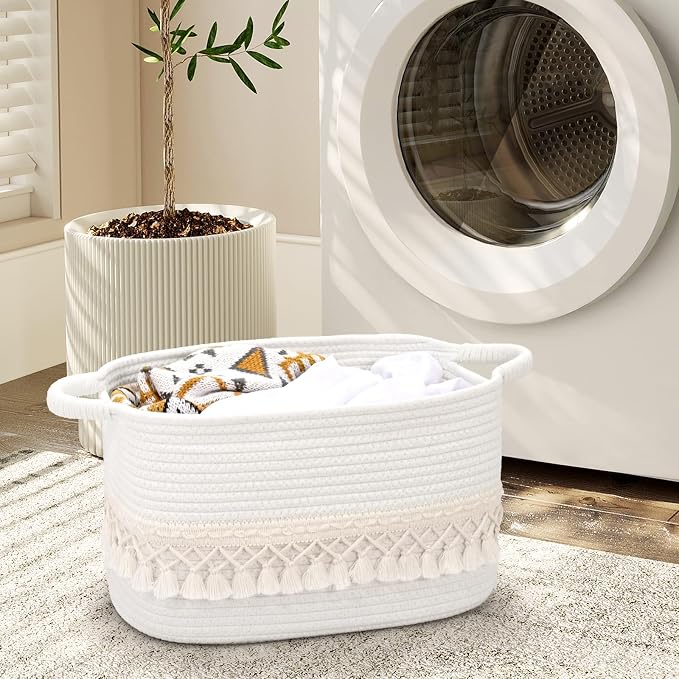3 Pack Storage Basket for Shelves, Boho Cotton Rope Storage Bins - Image 7