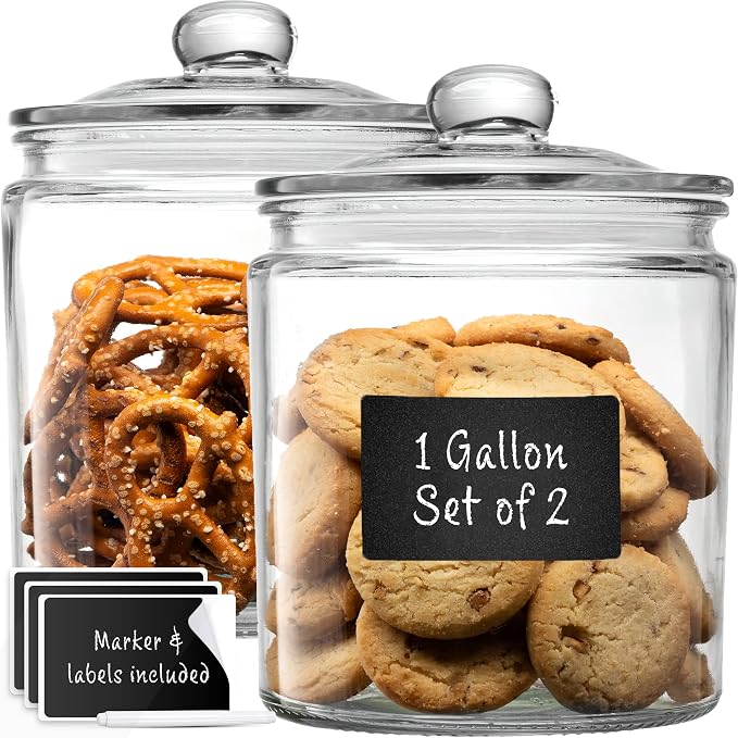 1 Gallon Glass Cookie Jars + Labels & Marker by LERAZE