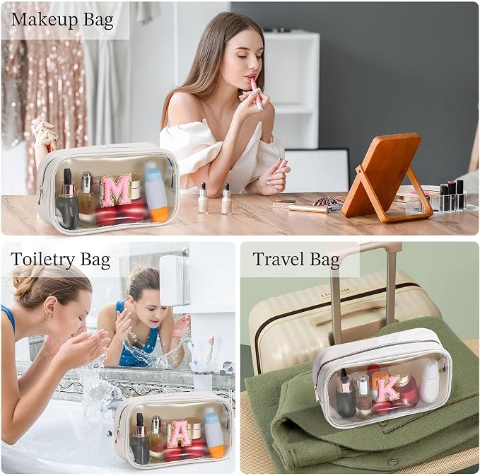 YOOLIFE Initial Makeup Bag Travel Toiletry Bag Clear Makeup Bag Preppy Cosmetic - Image 4