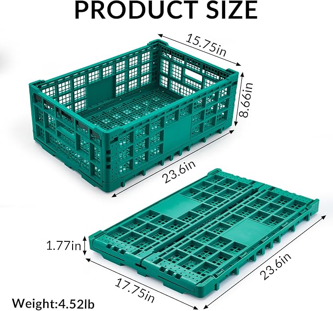 Collapsible Storage Crates, 52 Liter Heavy Duty Foldable Plastic Crates - Image 3