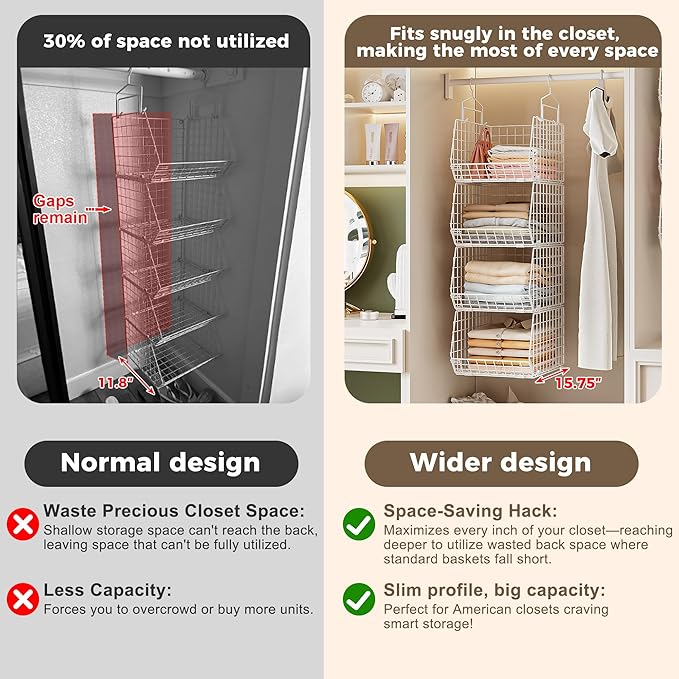 4" Extra Deeper Foldable Hanging Closet Organizer, Small Wire Cabinet Shelves - Image 4