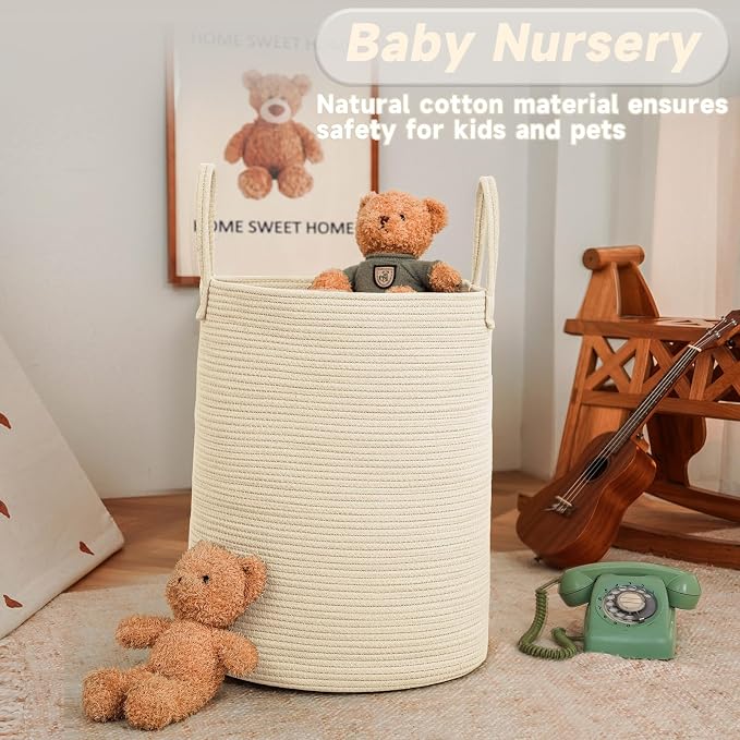 Large Woven Laundry Basket Hamper, 100L Cotton Rope Storage Bin - Image 2