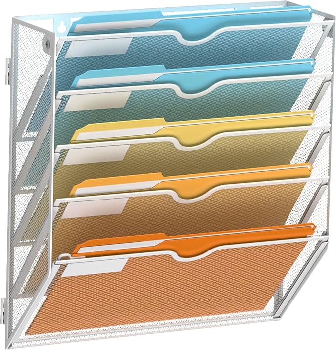 SUPEASY 5-Tier Wall File Organizer Mesh Office Mail Holder, Hanging Wall by SUPEASY