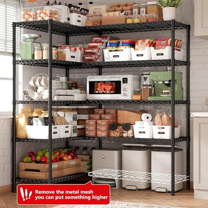 REIBII 5-Tier Heavy Duty Metal Wire Shelves, Industrial Style, 61.7"W x 72.4"H - Image 5