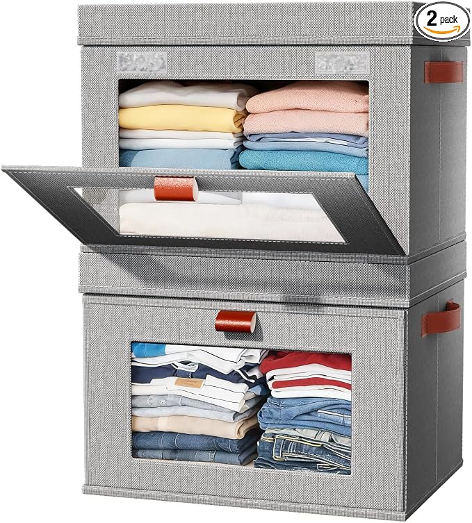 2-Pack Large Storage Bins with Lids, Stackable&Collapsible Closet Storage Bins by Unknown