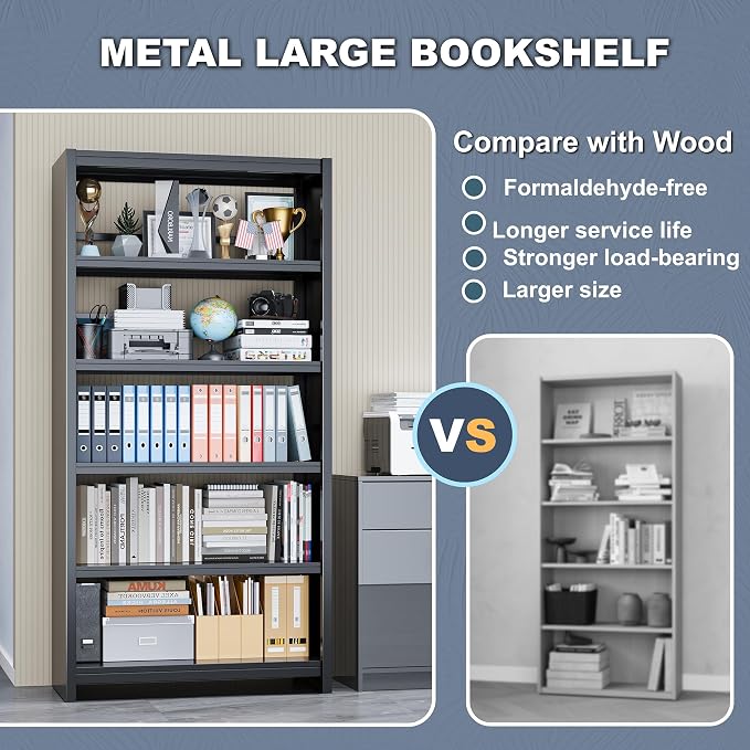 Bookshelf, 5 Shelf Bookcases, Tall Bookcase - Image 6