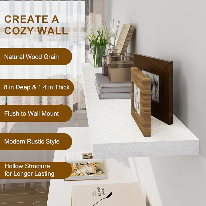 Fun Memories Deep White Floating Shelves, 8 Inch Deep Floating Shelf - Image 5