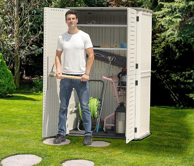 KINYING Outdoor Storage Shed Waterproof, Resin Vertical Storage Cabinet - Image 5