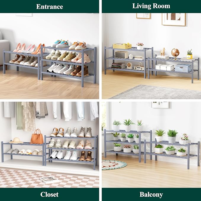 Smiry Bamboo Shoe Rack for Closet, 6 Tier Wooden Stackable Shoe Organizer - Image 7