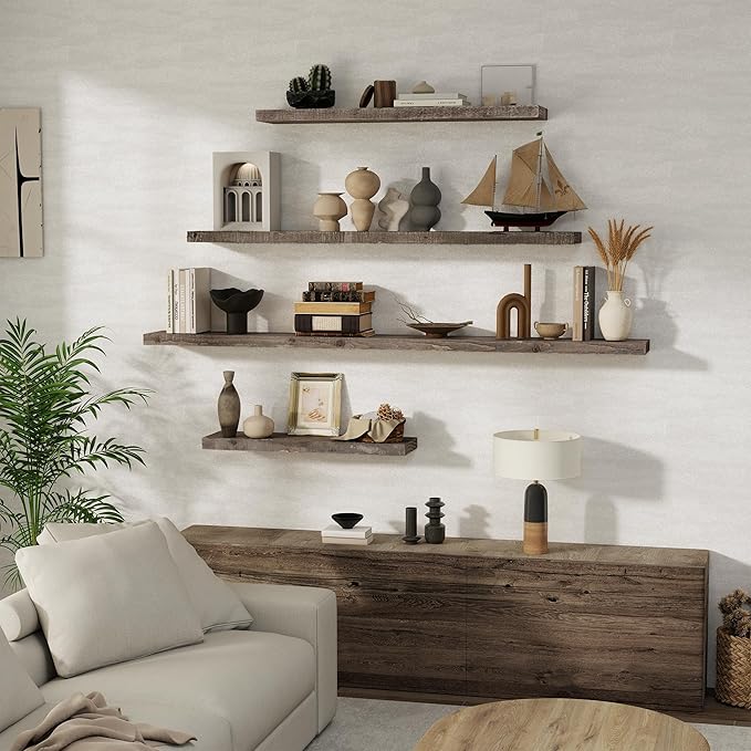 Floating Shelves, 8 Inch Deep Rustic Solid Reclaimed Wood Wall Shelves - Image 2
