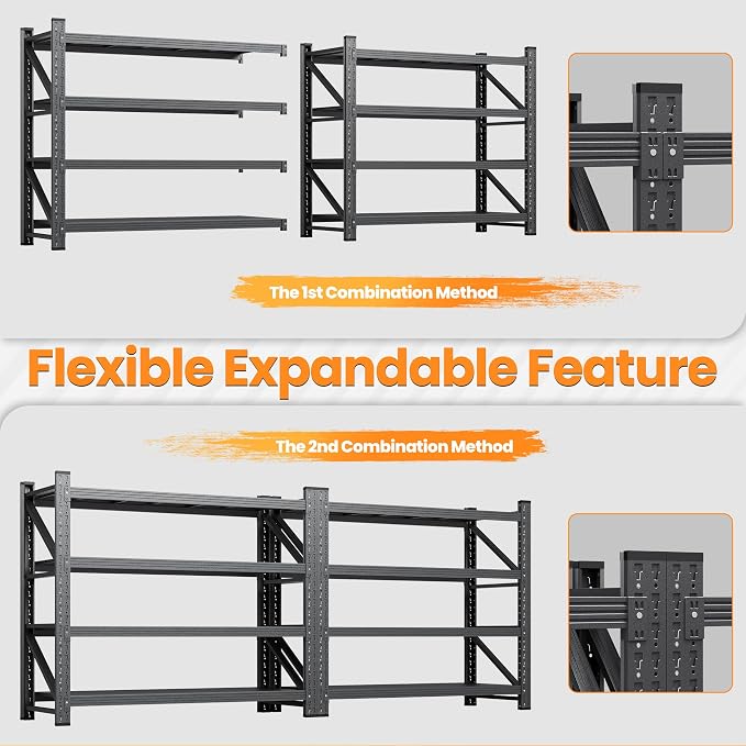48" W Metal Storage Shelves Heavy Duty, 3000LBS Garage Shelving Units, 4 Tier - Image 4