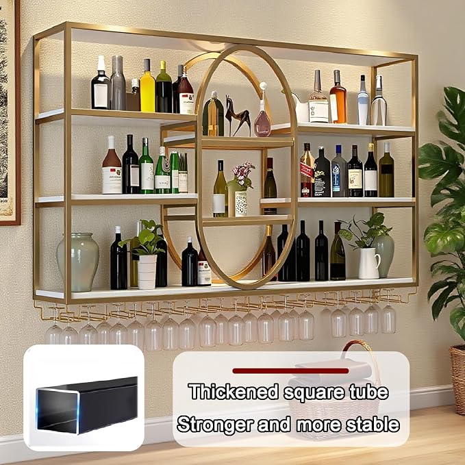 47.2IN Large Wall Mount Wine Rack, Metal 4 Tier Hanging Bottle Holder - Image 4