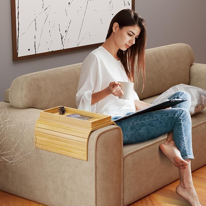 Bamboo Sofa Arm Rest Tray Table - Image 9