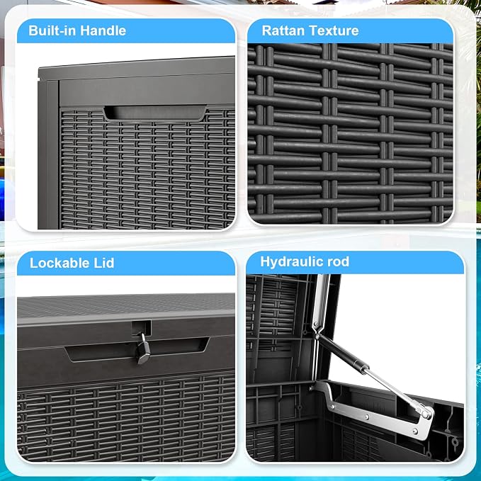 100 Gallon Waterproof Large Resin Deck Box, Lockable Storage Container - Image 5