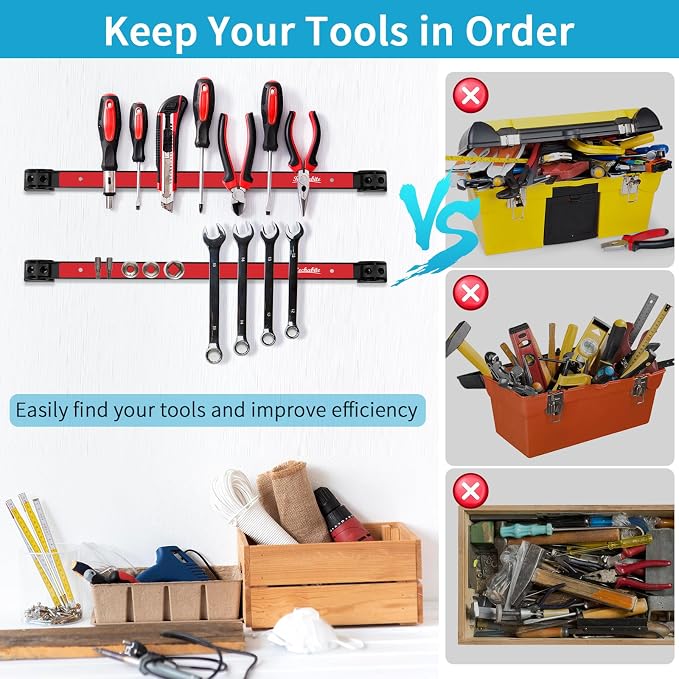 4 Pieces 12" Magnetic Tool Holder Strip, Metal Tool Organizer Rack - Image 5