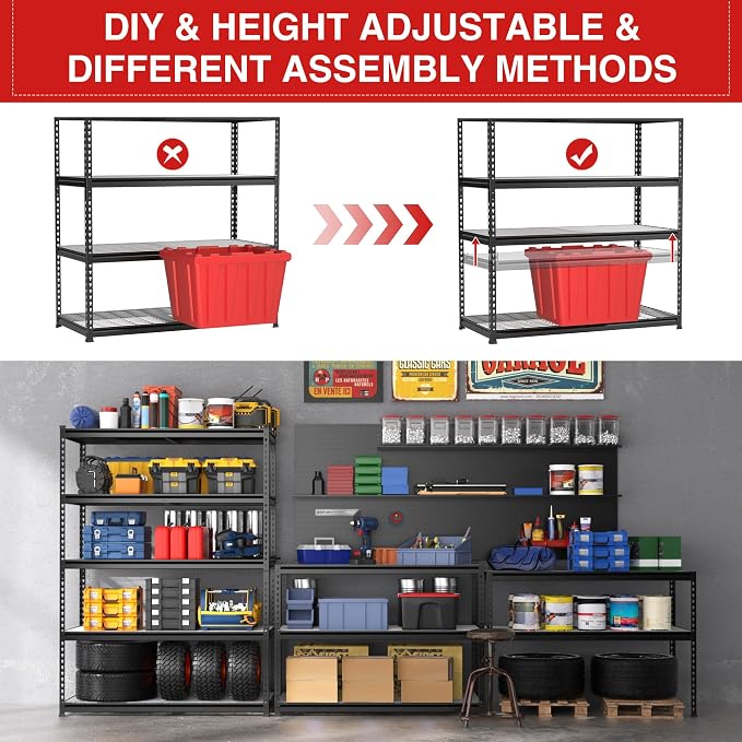 WORKPRO 5-Tier Metal Shelving Unit, 48”W x 24”D x 72”H, Heavy Duty Adjustable - Image 5