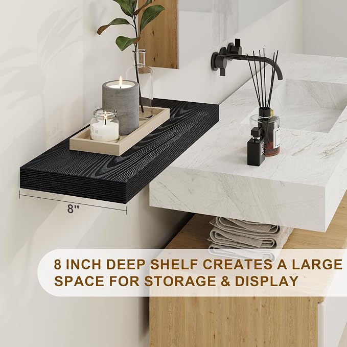 Fun Memories Rustic Black Floating Shelves 24 Inch Long, 8 Inch Deep Floating - Image 4