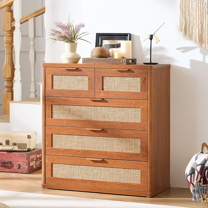 LEYAOYAO Rattan Dresser for Bedroom, 33.5" Tall Chest of Drawers, Modern 5 - Image 9
