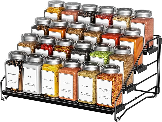 4 Tier Spice Rack for Cabinet, Spice Rack Organizer, Depth Adjustable Spice by BOIVSHI