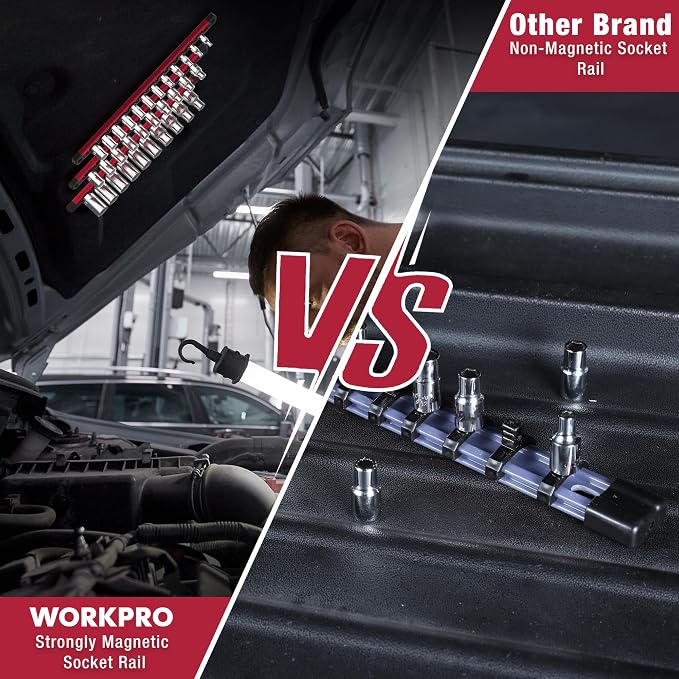 WORKPRO Magnetic Socket Organizer, 1/4-Inch Drive Aluminum Alloy Socket Rail - Image 3